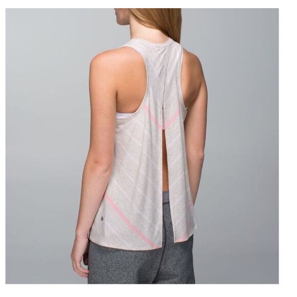 Lululemon Top Women's 4 All Tied Up Tank Pink Stripes Heathered Dune Pima Cotton - Picture 1 of 6